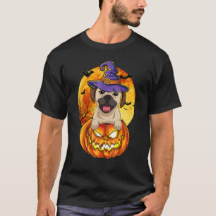 T-shirt Chien d'Halloween Citrouille Puggle Witch