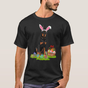 T-shirt Chien Doberman Chasse d'oeufs de Pâques Lapin Dobe