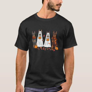 T-shirt Chien Doberman Drôle Fantôme Automne Feuilles Merc