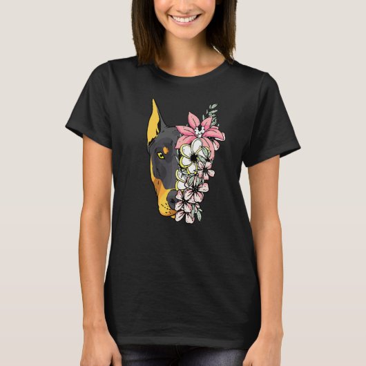 T-shirt Chien Dobermann avec des fleurs (Devant)