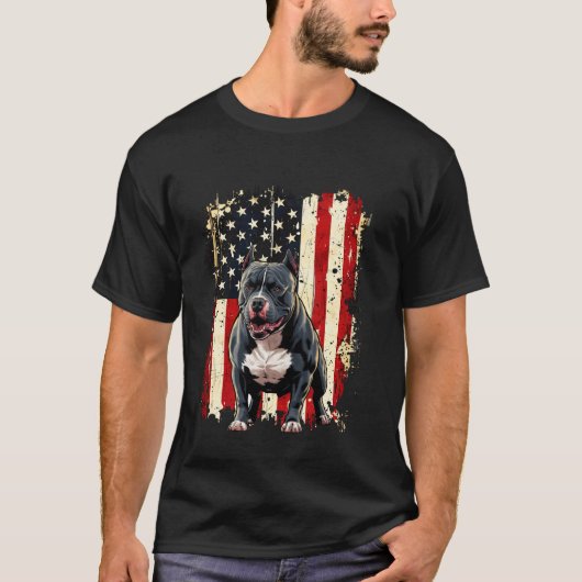 T-shirt Chien drapeau américain Pitbull (Devant)