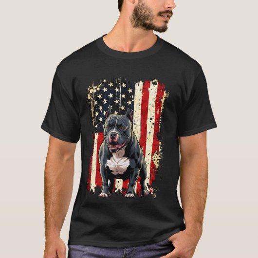 T-shirt Chien drapeau américain Pitbull (Devant)
