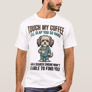 T-shirt Chien Drôle Café Avertissement Dessin de Gravure V