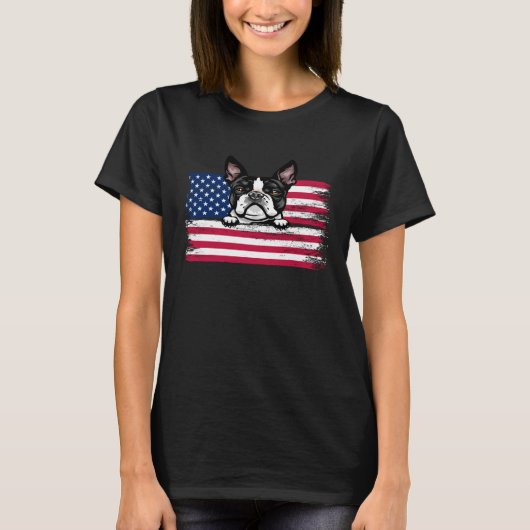 T-shirt Chien du drapeau américain du Patriotique Boston T (Devant)
