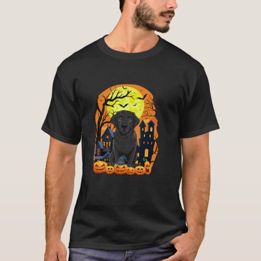 T-shirt Chien du Labrador noir avec Citrouille drôle Hallo (Devant)