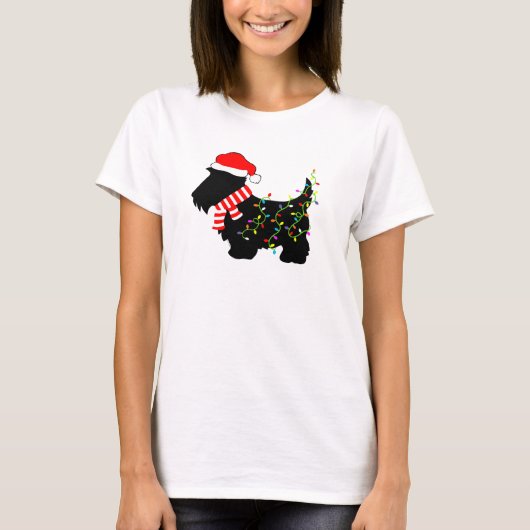 T-shirt Chien écossais de Noël avec lumières (Devant)