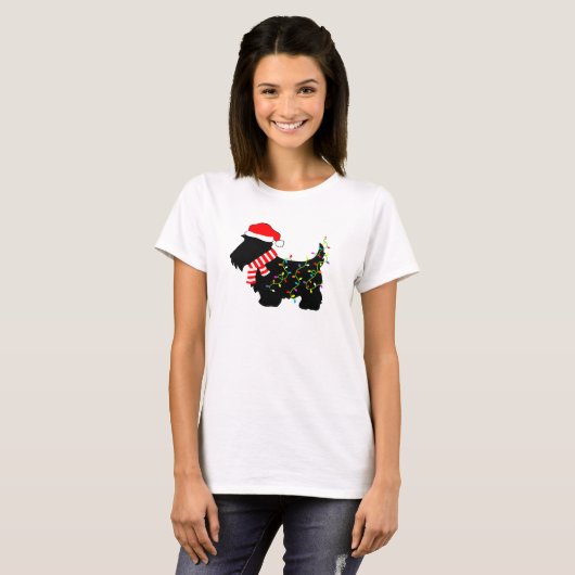 T-shirt Chien écossais de Noël avec lumières (Devant entier)