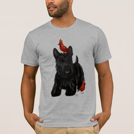 T-shirt Chien écossais et Oiseaux rouges (Devant)