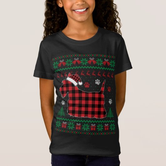T-Shirt Chien écossais Pyjama de Noël Red Plaid Scottish U (Devant)