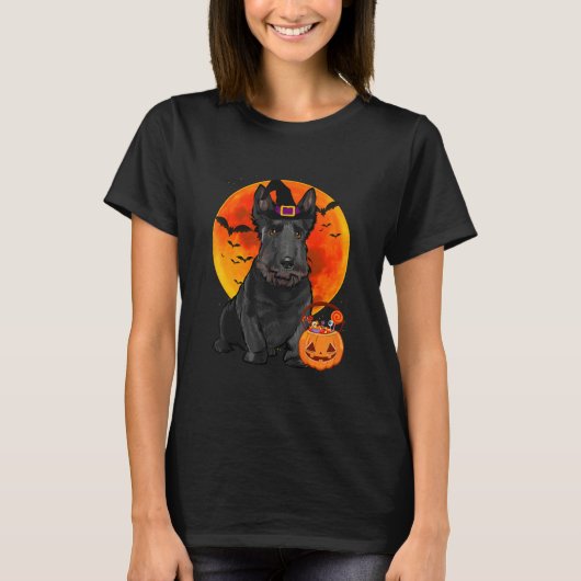 T-shirt Chien écossais Terrier Halloween Jack-o'-lantern P (Devant)