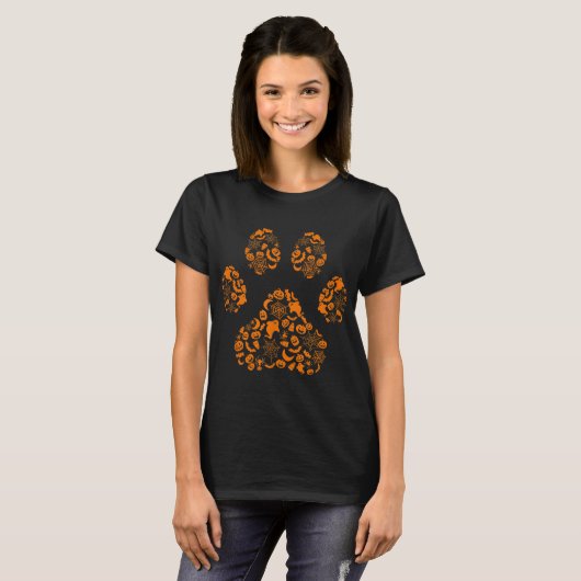 T-shirt Chien Empreinte de patte Halloween Chiot empreinte (Devant entier)