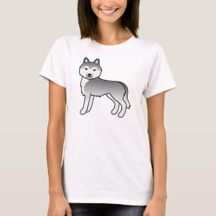 T-shirt Chien en Cartoon Sibérien Argent Husky Cut