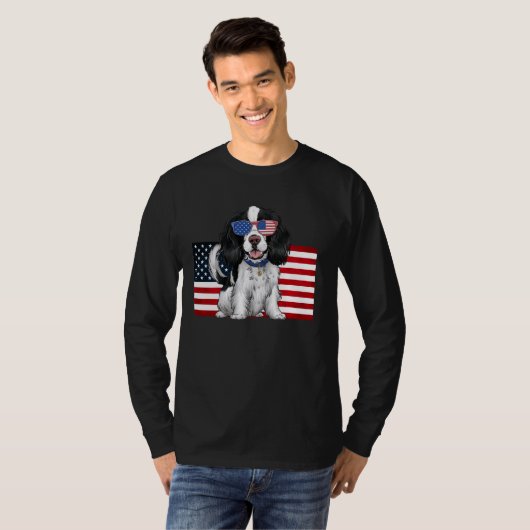 T-shirt Chien espagnol Springer anglais avec drapeau améri (Devant entier)