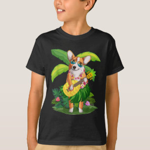 T-shirt Chien et amp de Corgi hawaïen; Ananas Ukulele été