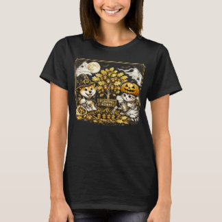T-shirt Chien et chat d'Halloween plantent un puissant chê