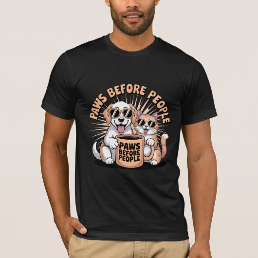 T-shirt Chien et Chat Drôle "Les pattes avant les  (Devant)