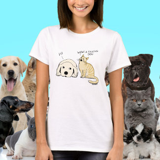 T-shirt Chien et chat drôle parlant dessin animé blague