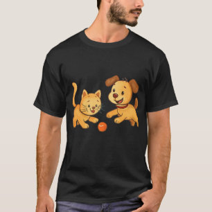 T-shirt Chien et chat Jouer à la balle ensemble
