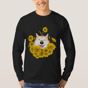T-shirt Chien Et Fleurs De Soleil Jaunes Sibériens