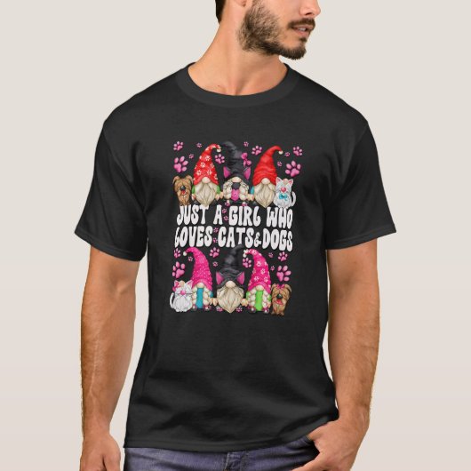 T-shirt Chien Et Gnome De Chat Pour Juste Une Fille Qui Ai (Devant)