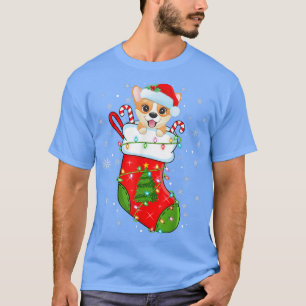 T-shirt Chien Gallois Corgi Dans Chaussettes De Noël Père
