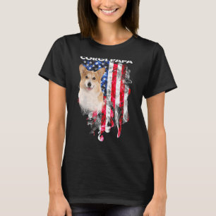 T-shirt Chien Gorgi Papa Usa Drapeau Bonne Fête des pères