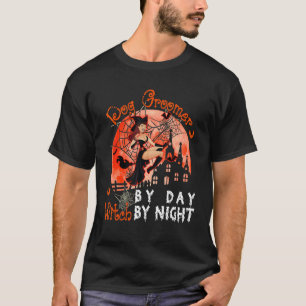 T-shirt Chien Groomer De Jour Sorcière De Nuit Halloween S