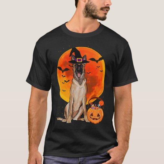 T-shirt Chien Halloween Belge Malinoi Jack-o'-lantern Pump (Devant)