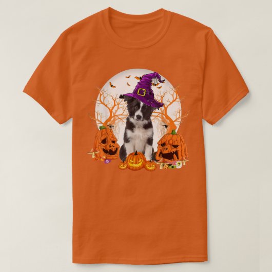 T-shirt Chien Halloween Bordure Collie Chien Jack-o'-lante (Design devant)