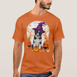 T-shirt Chien Halloween Bordure Collie Chien Jack-o'-lante