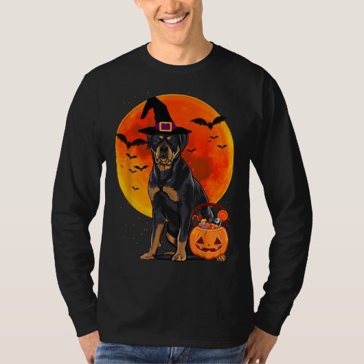 T-shirt Chien Halloween Rottweiler Jack-o'-lantern Hallowe (Devant)