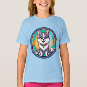T-shirt Chien heureux de dessin animé coloré