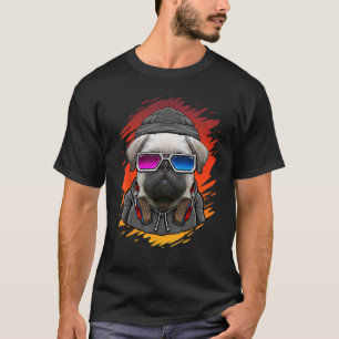 T-shirt Chien Hipster avec casque Bluetooth Musique Femmes