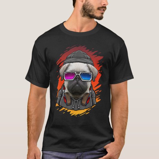 T-shirt Chien Hipster avec casque Bluetooth Musique Femmes (Devant)
