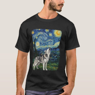 T-shirt Chien Husky Drôle Hurle à la Lune Nuit Étoilée Van