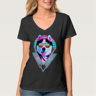 T-shirt Chien Husky Vintage Rétro Vaporwave Beach Vibe