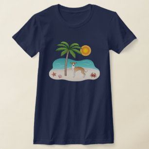 T-shirt Chien Iggy Fauve Et Blanc Sur Une Plage Tropicale 