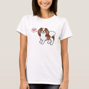 T-shirt Chien Japonais Chin Cartoon Rouge Et Blanc