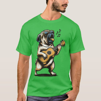 T-shirt Chien jouant de la guitare en chantant Pug Drôle P