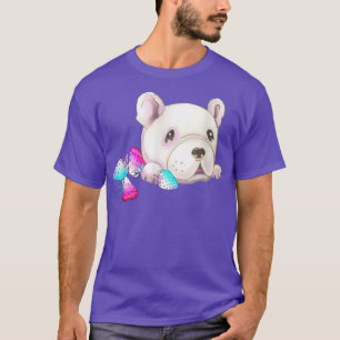T-shirt Chien kawaii blanc français mignon et fraise