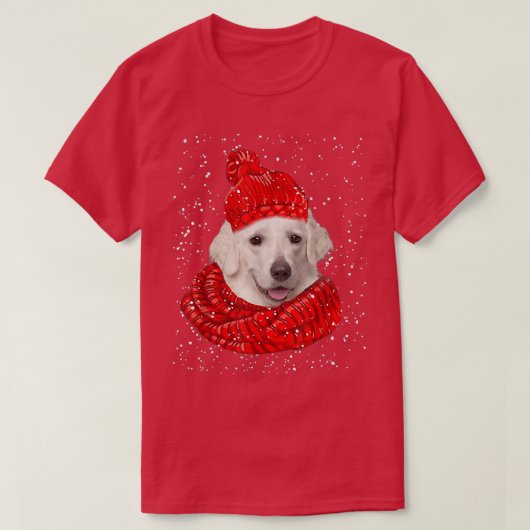T-shirt Chien Kuvasz mignon chapeau de Noël écharpe Joyeux (Design devant)