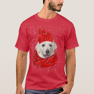 T-shirt Chien Kuvasz mignon chapeau de Noël écharpe Joyeux