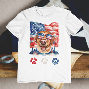 T-shirt Chien Labrador Rouge Blanc Bleu Américain 4 Juille