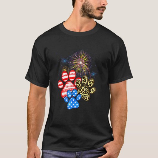 T-shirt Chien léopard paw drapeau américain 4 juillet anim (Devant)