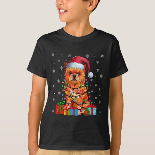 T-shirt Chien Lights de Noël moche Santa Hat Bruxelles Gri (Devant)