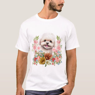 T-shirt Chien maltais aux fleurs, Chien maltais mignon