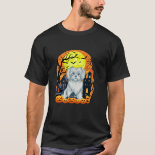 T-shirt Chien Maltais Avec Citrouille Drôle Effrayant Hall