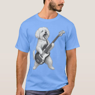 T-shirt Chien maltais jouant de la guitare basse Rock Musi