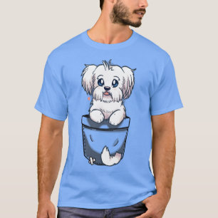 T-shirt Chien maltais mignon de poche