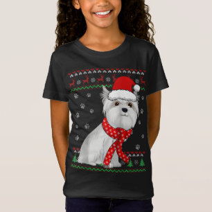 T-Shirt Chien maltais mignon moche Chandail de Noël Santa 